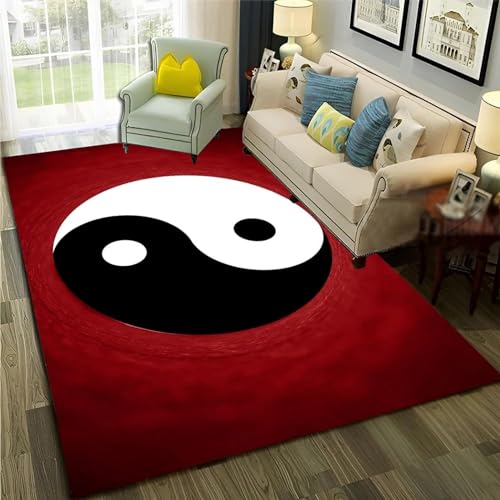 HATEGE Teppich Wohnzimmer 140 x 200 cm Waschbar Yin-Yang-Thema, Outdoor Teppiche Kurzflor 3D Rot, Carpet Flauschig Yin-Yang-Thema WS644 von HATEGE