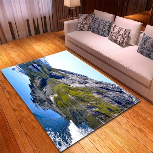 HATEGE Teppich Wohnzimmer 60 x 100 cm Waschbar Seeblick, Outdoor Teppiche Kurzflor 3D Berg, Carpet Flauschig Seeblick 716AZ von HATEGE