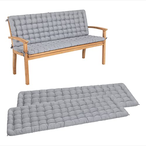 HAVE A SEAT Living - Gartenbank Auflage mit Rückenteil, Bequemes Sitzbank Polster Set - Orthopädisches Bank Sitzkissen, Waschbar bis 95°C, Made in Germany (Hellgrau, 100x48 cm - 2X) von HAVE A SEAT Living