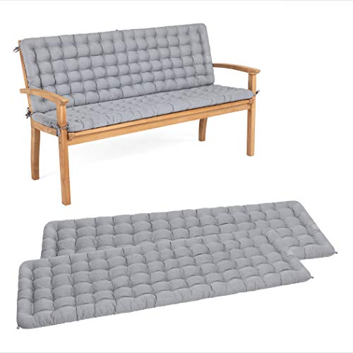 HAVE A SEAT Living - Gartenbank Auflage mit Rückenteil, Bequemes Sitzbank Polster Set - Orthopädisches Bank Sitzkissen, Waschbar bis 95°C, Made in Germany (Hellgrau, 180x48 cm - 2X) von HAVE A SEAT Living