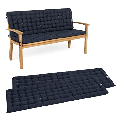 HAVE A SEAT Living - Gartenbank Auflage mit Rückenteil, Bequemes Sitzbank Polster Set - Orthopädisches Bank Sitzkissen, Waschbar bis 95°C, Made in Germany (Marine Blau, 140x48 cm - 2X) von HAVE A SEAT Living