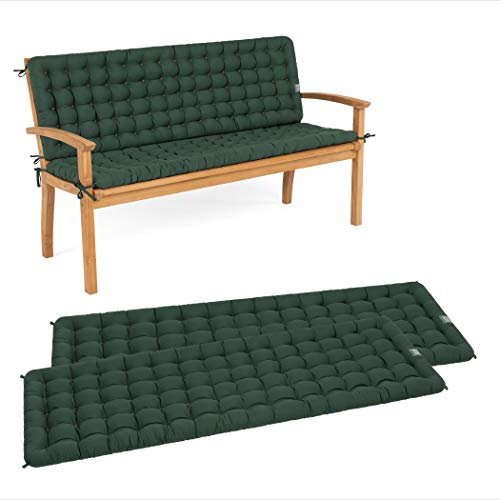 HAVE A SEAT Living - Gartenbank Auflage mit Rückenteil, Bequemes Sitzbank Polster Set - Orthopädisches Bank Sitzkissen, Waschbar bis 95°C, Made in Germany (Moosgrün, 100x48 cm - 2X) von HAVE A SEAT Living