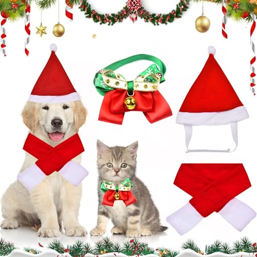 Haustier Justierbare Weihnachtssankt Hut, 4 Stück Haustier Weihnachtskleidung, Haustier Weihnachtskleidung Hunde Katzen Kostüm, Weihnachtskostüm für Katzen, für Kleine Hunde Katzen Haustier von HBSFBH