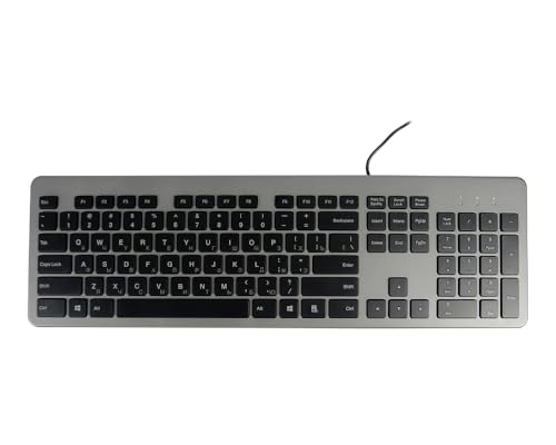 HDWR typerCLAW-PC120R Kabelgebundene Tastatur, kyrillische Unterstützung, leise Membrantasten, Russisches Layout, USB 3.0, Silber-Finish, Desktop-Design von HDWR