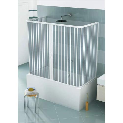 Badewannenbox mit 3 Türen, 70 x 140 x 70 cm, Modell Julia, reduzierbar, mit Öffnung in der Mitte mit Faltenbalg, halbtransparente Paneele, Profile in Weiß von HDcasa
