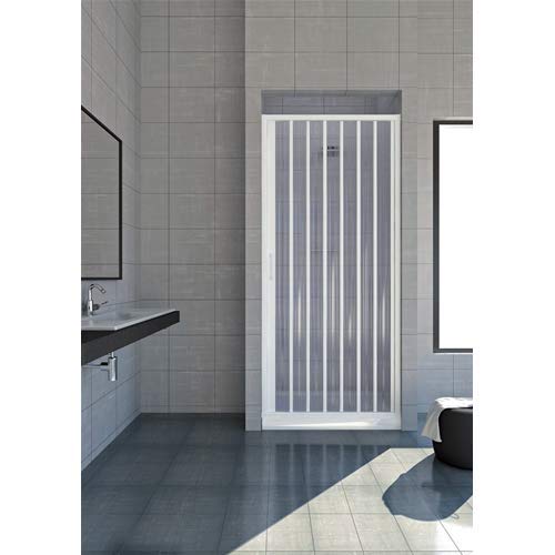 Duschkabine, 70 cm, Modell Jade, ausziehbar, aus PVC, einzigartige Tür mit halbtransparenten Paneelen, seitliche Öffnung mit Faltenbalg, Farbe Weiß von HDcasa