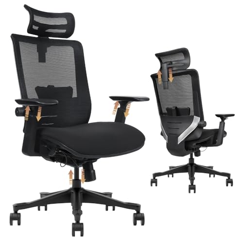 HDeye SM6 Bürostuhl | Ergonomischer Stuhl | Multifunktionales verstellbares Design | 360° Drehstuhl | geräuschlos | komfortable Polsterung | schwarz von HDeye