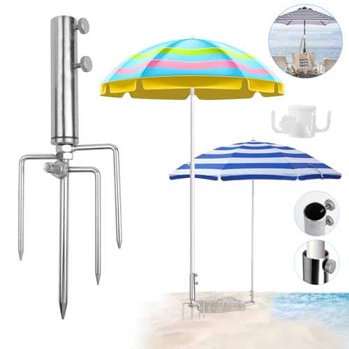 HEDMON Sonnenschirmständer mit 4 Heringen, Abnehmbarer Sonnenschirmhalter, Einstellbar Schirmständer Strand mit Vier Eckhaken, Rasendorn für Sonnenschirm für Angeln, Garten, Strand Camp von HEDMON