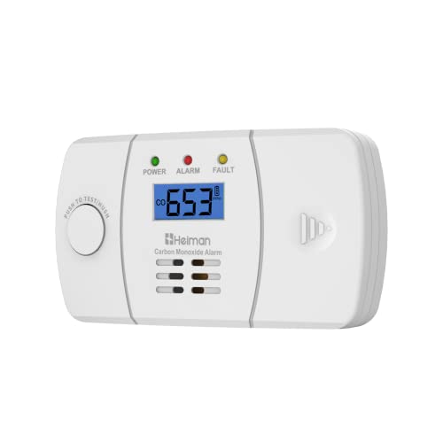 HEIMAN CO Melder mit LCD Display, CO Alarm 10-Jahren Lebensdauer,Kohlenmonoxidmelder BSI Zertifiziert nach EN 50291,Batterie austauschbar von HEIMAN