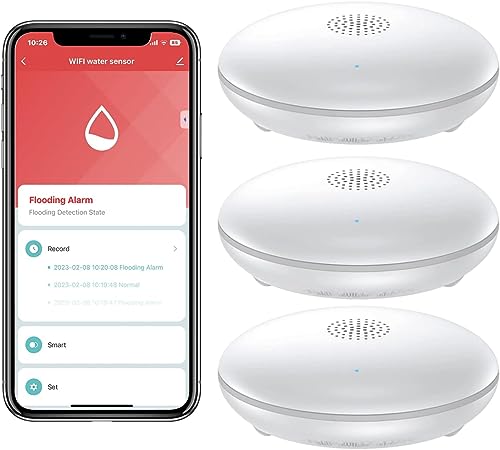 HEIMAN Wi-Fi Wasseralarm,WLAN Wassermelder mit Batterie,Smart Wassersensor,75 dB WiFi-2.4Ghz für Küchen, Keller und Badezimmer (1) (3 Stück) von HEIMAN