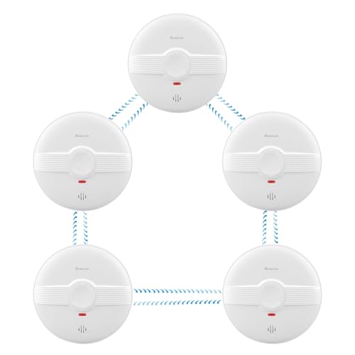 HEIMAN Vernetzter Rauchmelder mit 10 Jahre Batterie，EN14604,Funkrauchmelder Fotoelektrisch Sensor Feueralarm (5 Stück) von HEIMAN