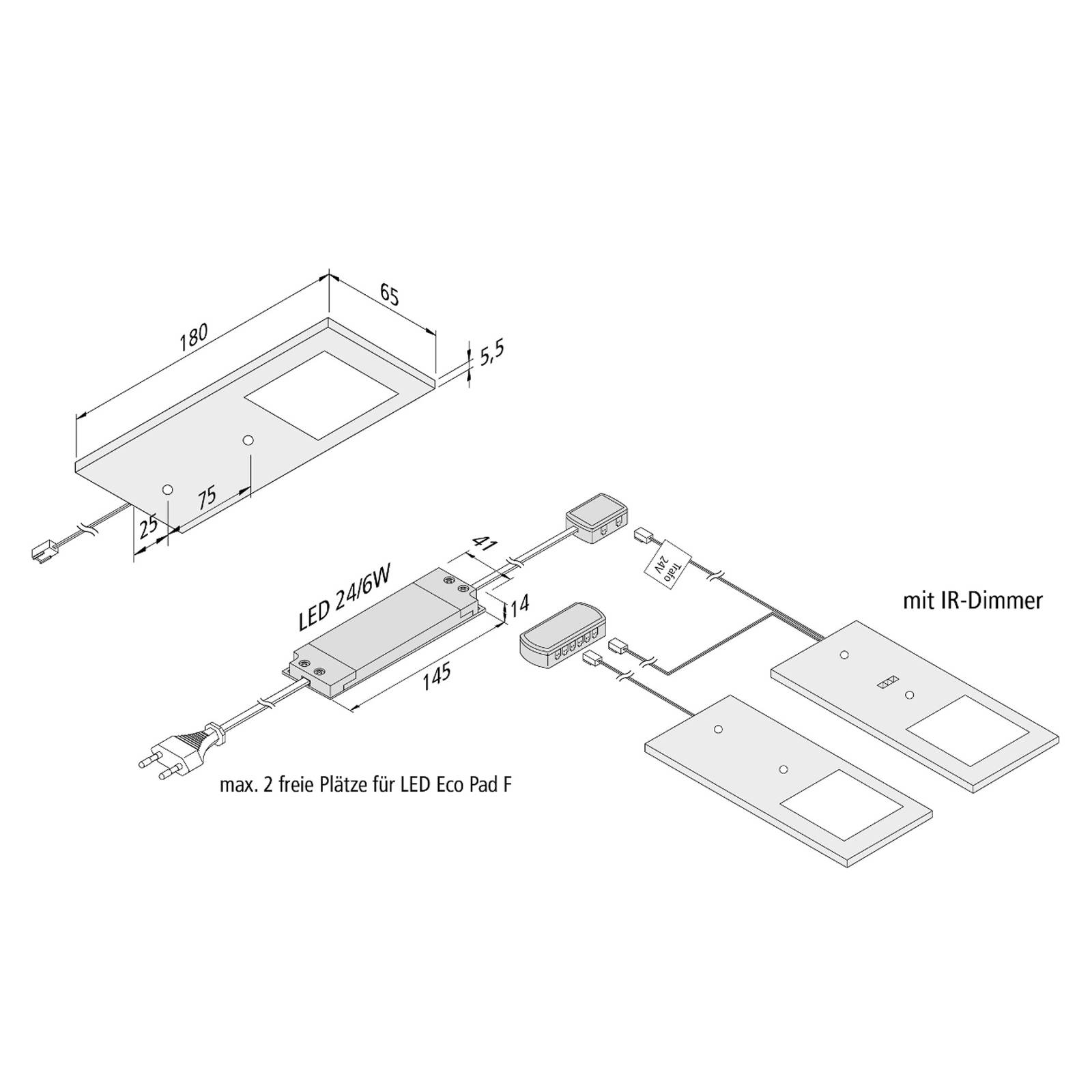 LED-Unterbaulampe Eco-Pad F 2x-Set 3.000K schwarz von Hera