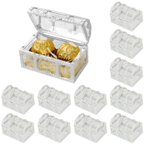 HERCHR 12 Stück Party-Geschenkboxen, Schatztruhe, Pralinenschachtel, Transparente Geschenkboxen Für Hochzeit, Babyparty, Geburtstagsfeier, Dekorationen(Silber) von HERCHR