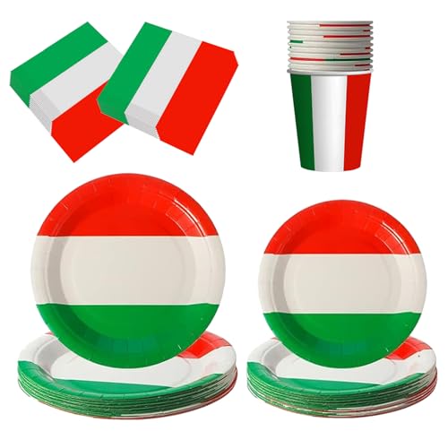 Italienische Party-Dekorationen, 50 Stück, Italienische Flagge, grün, weiß und rot, Pappteller, Dessertteller, Tassen und Servietten für italienisches Partyzubehör von HEREER