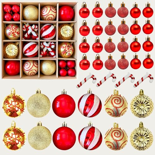 Weihnachtskugel Ornamente-40pcs Bruchsicherer Weihnachtsbaum-Dekorative hängende Ornamente mit Schleife für Weihnachtsfeier-Kranz-Home-Dekoration (Rot,Gold) von HEREER