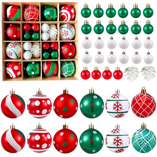 Weihnachtskugel Ornamente-42pcs Bruchsicherer Weihnachtsbaum-Dekorative hängende Ornamente mit Schleife für Weihnachtsfeier-Kranz-Home-Dekoration (Rot,Weiß) von HEREER