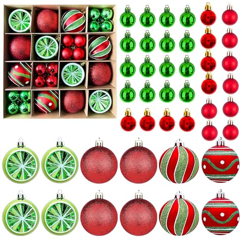 Weihnachtskugel Ornamente-44pcs Bruchsicherer Weihnachtsbaum-Dekorative hängende Ornamente mit Schleife für Weihnachtsfeier-Kranz-Home-Dekoration (Grün,Rot) von HEREER