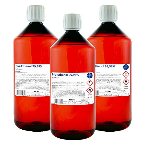 Kamin-Ethanol 99,98% Alkohol-Gehalt, wasserfrei I 3 x 1000 ml I Bioethanol I HERRLAN-Qualität I Made in Germany von HERRLAN PSM