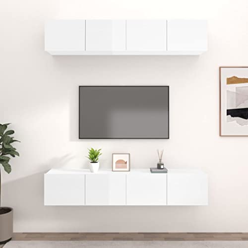 HETFTJN TV-Schränke 4 STK, Beistelltisch Tv Table Tv Eckschrank Tv Board Geeignet für Fernseher Schlafzimmer Wohnzimmer Kleine Räume Hochglanz-Weiß 80x30x30 cm Holzwerkstoff von HETFTJN
