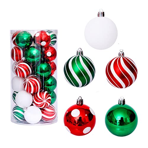 HEZHU 30* Weihnachtskugel Baumschmuck Kunststoff Christbaumkugeln Weihnachtsdeko Party (rot+grün+weiß(B)) von HEZHU