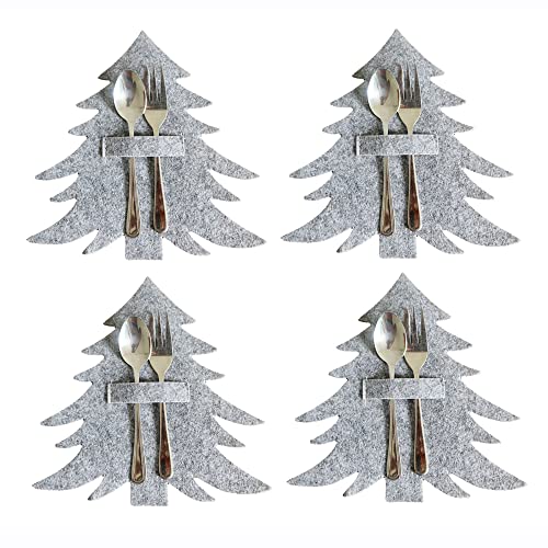 HEZHU Weihnachtsbaum Besteckhalter 8 Stück Messer Gabeln Geschirrhalter Weihnachten Bestecktasche Passend für Weihnachten Urlaub Party Abendessen Dekoration (Grauer Weihnachtsbaum) von HEZHU