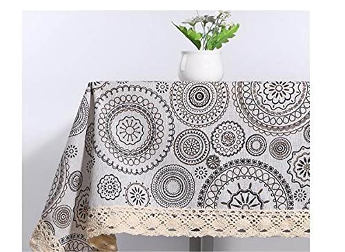 Tischdecke Abwaschbar,Boho Leinen Tischdecke Sonnenblume Bauernhaus Quaste Stickerei Tischdecke Natürlicher Baumwollstoff Tischdecke Hochzeit Party Essen Bankett Dekoration, 110 X 70 cm von HGJH