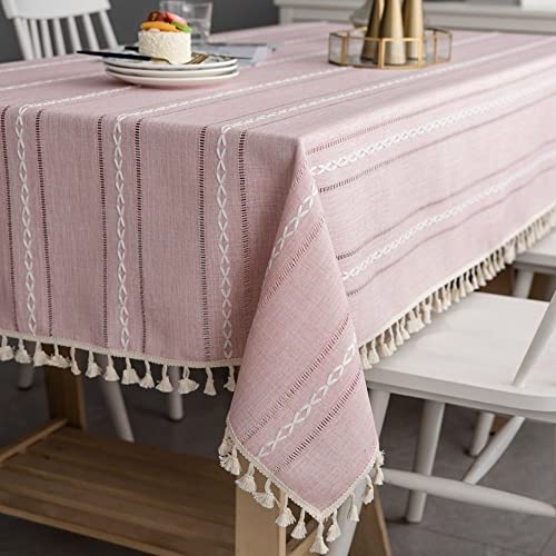 Tischdecken,Boho Leinen Tischdecke Boho Rot Quaste Stickerei Tischdecke Natürlicher Baumwollstoff Tischdecke Hochzeit Party Essen Bankett Dekoration,140X300Cm von HGJH