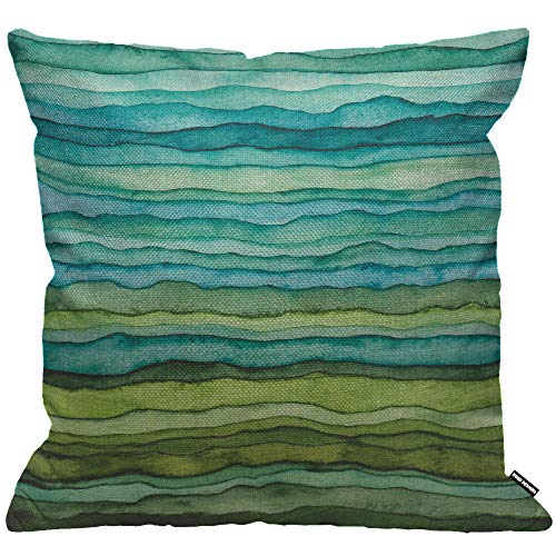 HGOD DESIGNS Kissenbezug Aquarell Wave Stripped Hell Blau Und Grün Lackieren Pinsel Steigung Marine Meer Spritzer Kissenhülle Haus Dekorativ Wohnzimmer Schlafzimmer Sofa Stuhl Kissenbezüge 45X45cm von HGOD DESIGNS