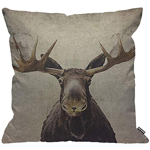 HGOD DESIGNS Kissenbezug Elch Moose Mit Zwei Groß Geweih Braun Kissenhülle Haus Dekorativ Für Männer/Frauen/Jungen/Mädchen Wohnzimmer Schlafzimmer Sofa Stuhl Kissenbezüge 45X45cm von HGOD DESIGNS