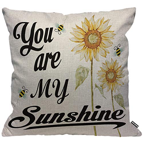 HGOD DESIGNS Kissenbezug You Are My Sunshine Zitat Mit Bienen Und Gelb Sonnenblumen Kissenhülle Haus Dekorativ Für Männer/Frauen/Jungen/Mädchen Wohnzimmer Schlafzimmer Sofa Stuhl Kissenbezüge 45X45cm von HGOD DESIGNS