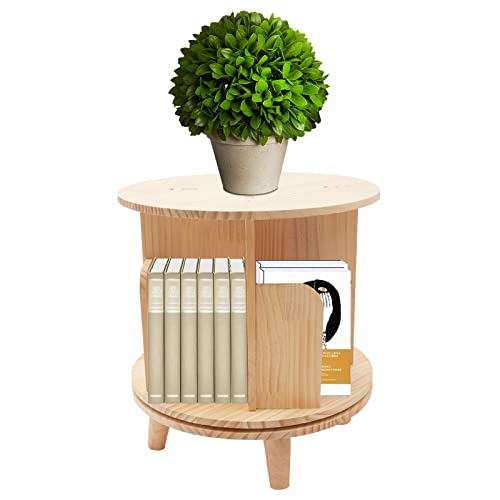 HINOPY Drehbares Bücherregal, 4 Fächer Holz Drehregal Holzregal Beistelltisch 46cm Rund Beistelltisch Standregale für Büro, Schlafzimmer, Wohn - 31×46CM von HINOPY