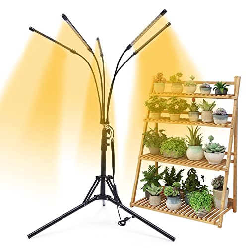 HINOPY Pflanzenlampe Vollspektrum, 5 Köpfen LED Grow Lampe LED Wachstumslampe Grow Light 3 Farbmodi, 4/8/12H Auto Timer mit Stativ und Fernbedienung von HINOPY