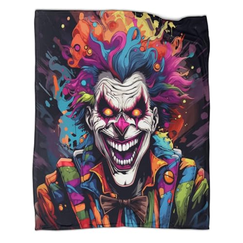 böser Clown Flanell Fleecedecke 3D Clown Wohndecke Couchdecke Bettüberwurf Flauschige Weiche& Warme Sofaüberwurf Decke 60x80inch(150x200cm) von HIXIP