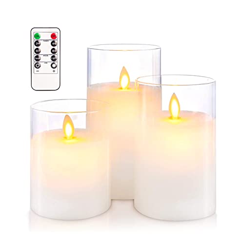 HIYAA LED Flammenlose Kerzen, Klar Glas Batteriebetriebene Kerzen Flackern mit Fernbedienung, 3D Docht Realistisches Warmes Licht LED Kerzen Flackern mit Timer für Hochzeit Party Weihnachtsdekoration von HIYAA