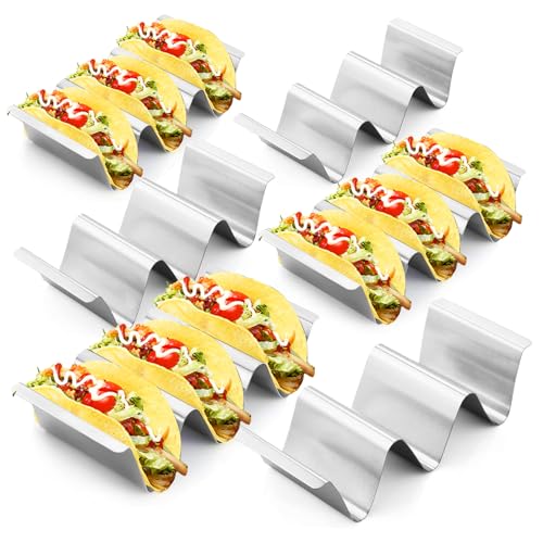 Taco Halter, 6 Stück 304 Edelstahl Taco Ständer Tray Holder Hält Familien Partys Picknick Taco Rack für Halten Tacos,Hot Dogs,Sandwiches und Pfannkuchen von HIYAA