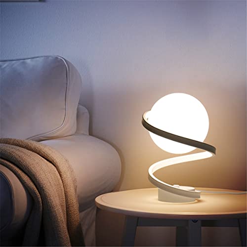 9W LED Tischlampe aus Glas, Moderne Nachttischlampe mit Glaskugel Lampenschirm 3000K warmweiß Schreibtischlampe Wohnzimmerlampe Schlafzimmer Metall Tischleuchte Nachtlicht (White) von HKLY