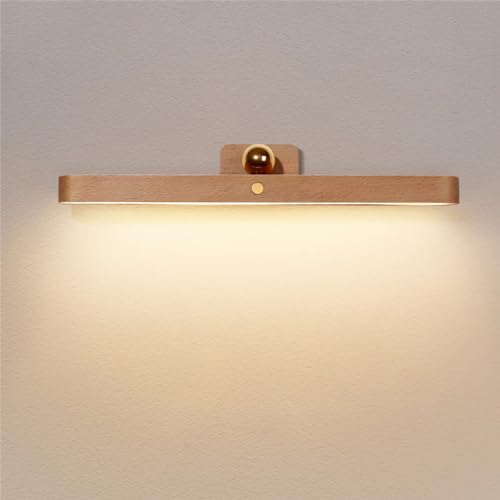 HKLY Dimmbare LED Wandlampe mit Touch Schalter und Batterie Holz Wandleuchte Innen 4W USB Wiederaufladbare Schrankleuchte 360 ° Drehbar Schlafzimmer Nachttischlampe Tragbares Magnetische Nachtlicht von HKLY