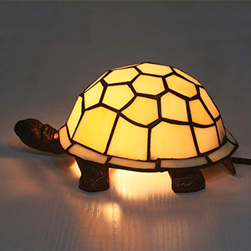 HKLY Europäische Kreative Bunte Schildkröte Tischlampe Kinderlampe Nachtlicht Tiffany Glas Metall Schreibtischlampe E14 Dekoration Bettleuchte Schildkröte Lampe Für Kinderzimmer Schlafzimmer,Beige von HKLY