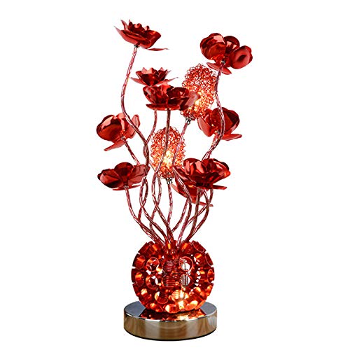 HKLY LED Dekolampe Tischleuchte Rosen, Modern Creative Schlafzimmer Nachttischlampe Tischlampe Aluminium Blumenvase Beleuchtet Wohnzimmer Hotel Hochzeit Dekorative Lampe, Rot Silber von HKLY