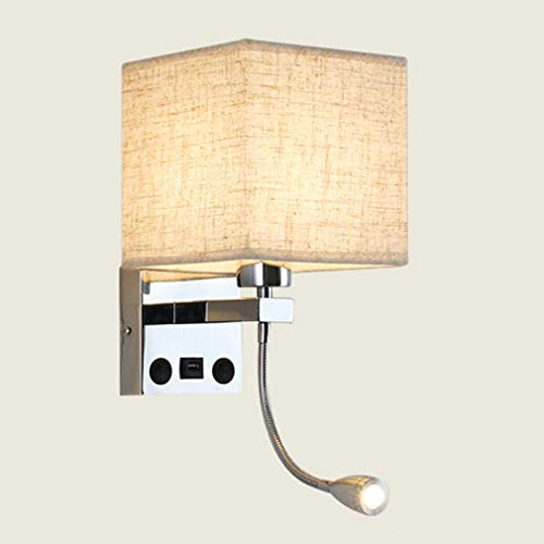 HKLY USB Leselampe Wandmontage, Flexible Schwanenhals Lampe Nachttisch Wandleuchte mit 2 Schalter LED Lese-Lampe Stoffschirm für Schlafzimmer Büro Kinderzimmer Wandlampe Beleuchtung,A von HKLY
