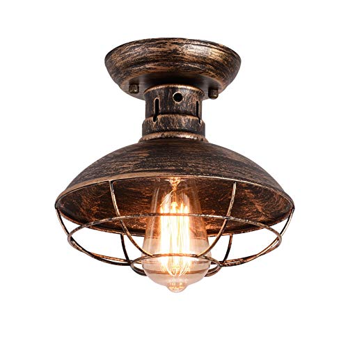 HKLY Vintage Industrial Deckenleuchte, Runde Deckenlampe aus Metall Retro Decke Lampen mit E27 Fassung für Schlafzimmer Küche Badezimmer Esszimmer Balkon Korridor,Bronze von HKLY