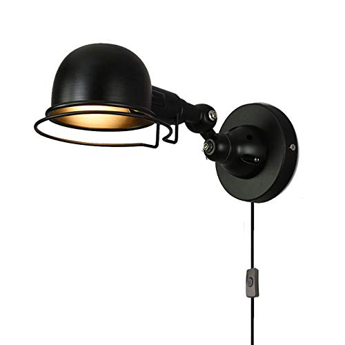 HKLY Vintage Wandlampe Schlafzimmer, Innen Metall Wandleuchte Bettleuchte mit Schalter und Kabel 1,5 m, Industrial Verstellbare Leseleuchte Schwenkbar Wandbeleuchtung für Wohnzimmer Küche, E14,Schwarz von HKLY
