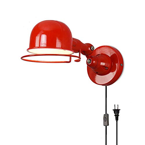 HKLY Vintage Wandlampe Schlafzimmer, Innen Metall Wandleuchte Bettleuchte mit Schalter und Kabel 1,5 m, Industrial Verstellbare Leseleuchte Schwenkbar Wandbeleuchtung für Wohnzimmer Küche, E14,Rot von HKLY