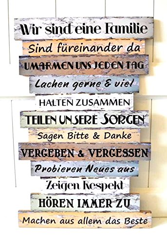 HKT Home Deco Schild Holz Nostalgie Familie Familienregeln Deko Bild Küche Vintage Shabby Spruch ca.33 x 51cm von HKT Home Deco