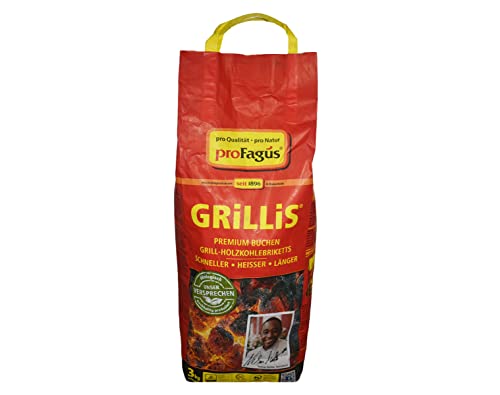 Profagus Favorit Holzkohle Grillbriketts Grillis Sommerhit Premium Qualität | 6kg 9kg 10kg 15kg 20kg | Grillen + GRATIS HL Kauf Notizblock (15kg Holzkohlebriketts + 1 HL Kauf Block), Schwarz von HLKauf