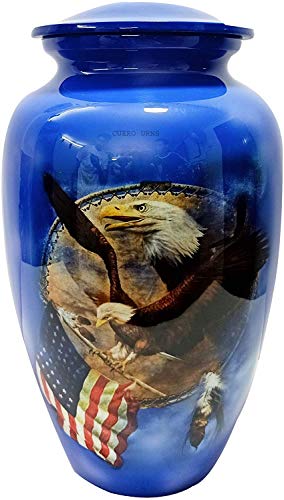 hlc Flying Adler USA Flag Blue Urne für menschliche Asche, Erwachsene Beerdigungsurne handgefertigt, Asche (Erwachsene (90,7 kg), 26,7 x 15,2 cm, hält Flagge, blaue Einäscherungsurne von HLC