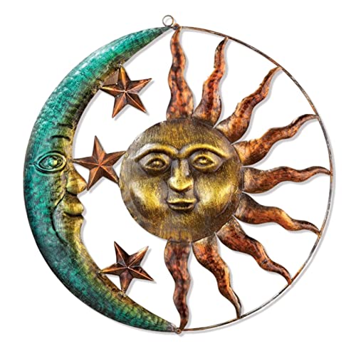 HLJS Sonne Mond Wanddeko, Metall Sonne Wanddeko Sonne Deko Wand 3D Wandkunst Für Garten Wohnzimmer Metal Wall Deko, 28CM (A) von HLJS
