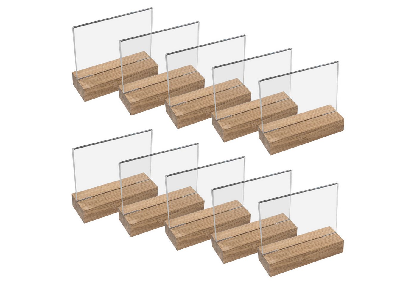 HMF Einzelrahmen Tischaufsteller 4694, (10 St), Acryl T-Ständer mit Holzfuß aus Eichenholz, DIN A6 Querformat von HMF