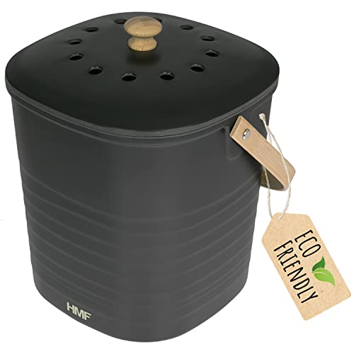 HMF Nachhaltiger Biomülleimer Küche, Geruchsdichter Komposteimer mit Deckel | 6 Liter | Schwarz von HMF