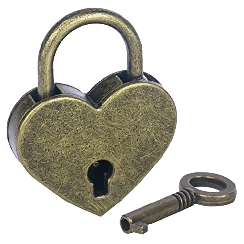 HMF Vintage Deko Vorhängeschloss mit Schlüssel in Herzform | 3,9 x 3 x 0,7 cm | Bronze von HMF